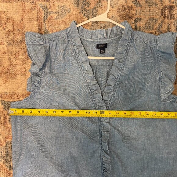 J. Crew Womens Blue Chambray Button-Front Sleeveless Ruffle Shirt Top Blouse XXL - Picture 6 of 9